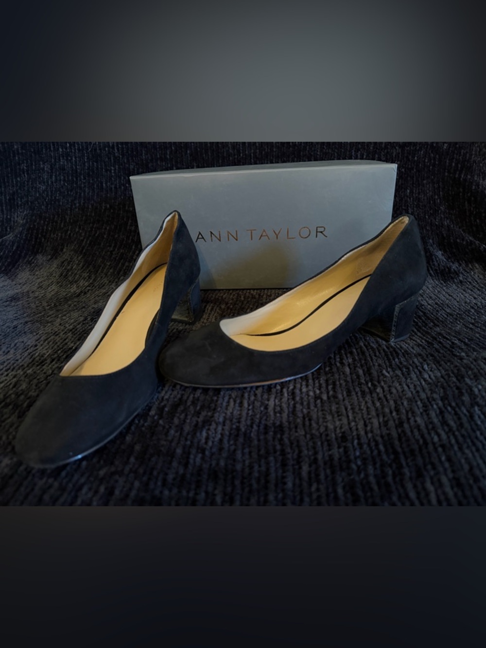 Ann Taylor Navy Suede Mid Block Heel Pumps